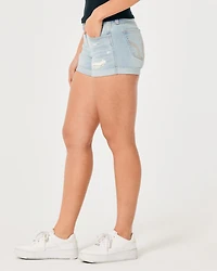 Curvy Low-Rise Ripped Light Wash Denim Shorts 3"