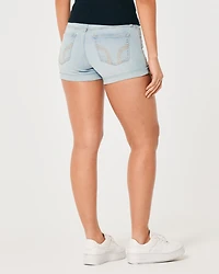 Curvy Low-Rise Ripped Light Wash Denim Shorts 3"