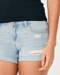 Curvy Low-Rise Ripped Light Wash Denim Shorts 3"