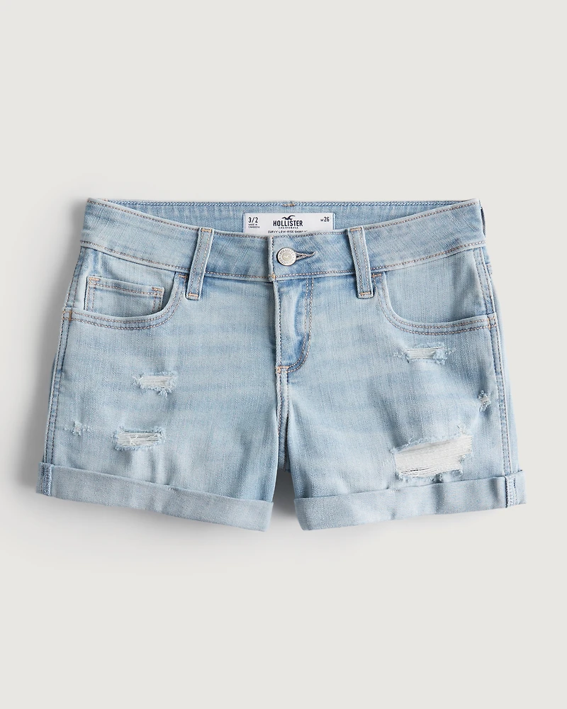 Curvy Low-Rise Ripped Light Wash Denim Shorts 3"