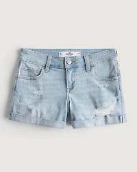 Curvy Low-Rise Ripped Light Wash Denim Shorts 3"