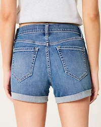 High-Rise Medium Wash Denim Shortie Shorts