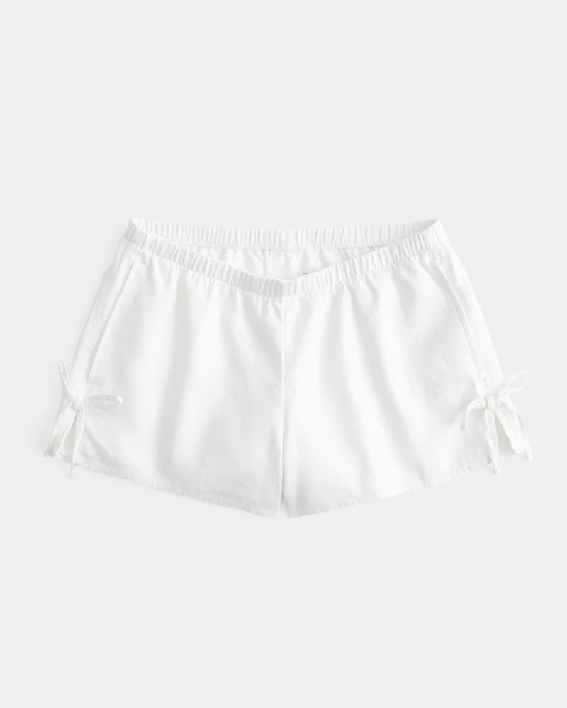 Linen-Blend Side Bow Soft Shorts