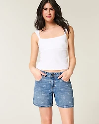 Low-Rise Bow Pattern Baggy Denim Shorts