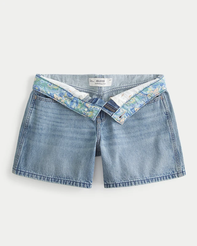 Hollister Low-Rise Bow Pattern Baggy Denim Shorts Connecticut