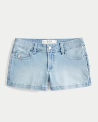 Curvy Low-Rise Light Wash Floral Embroidered Denim Shortie Shorts