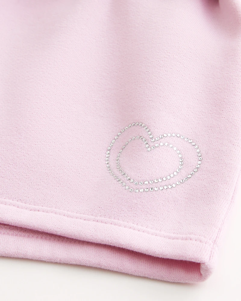 Heart Graphic Fleece Mini Shorts