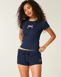 Bow Graphic Fleece Mini Shorts