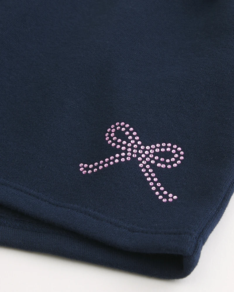 Bow Graphic Fleece Mini Shorts