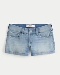 Low-Rise Medium Wash Studded Denim Shortie Shorts
