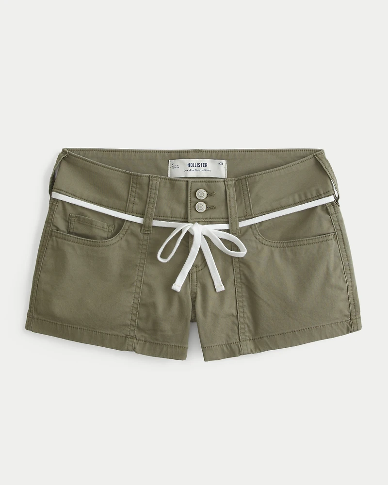 Low-Rise Shoelace Waist Twill Shortie Shorts