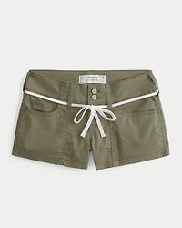 Low-Rise Shoelace Waist Twill Shortie Shorts