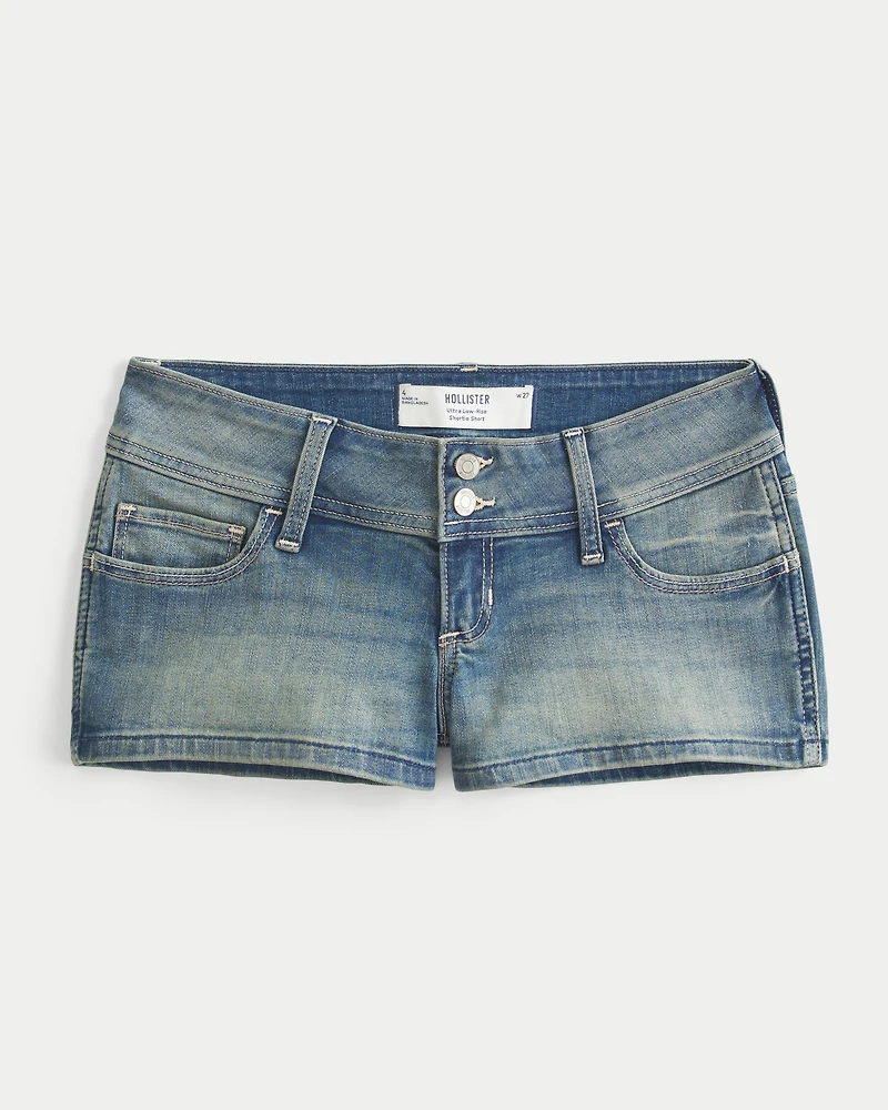Ultra Low-Rise Medium Wash Shortie Shorts