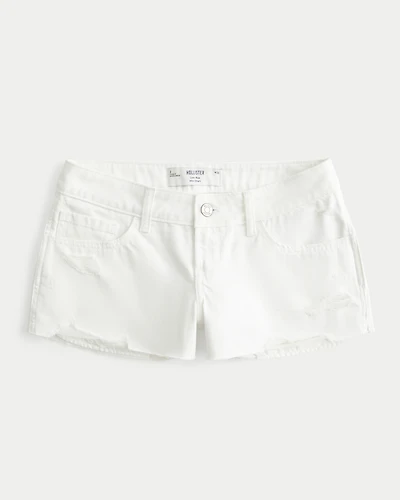 Low-Rise Distressed White Denim Mini Shorts