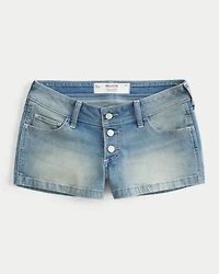 Ultra Low-Rise Medium Wash Denim Shortie Shorts
