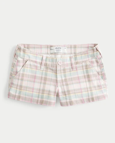 Ultra Low-Rise Twill Plaid Shortie Shorts