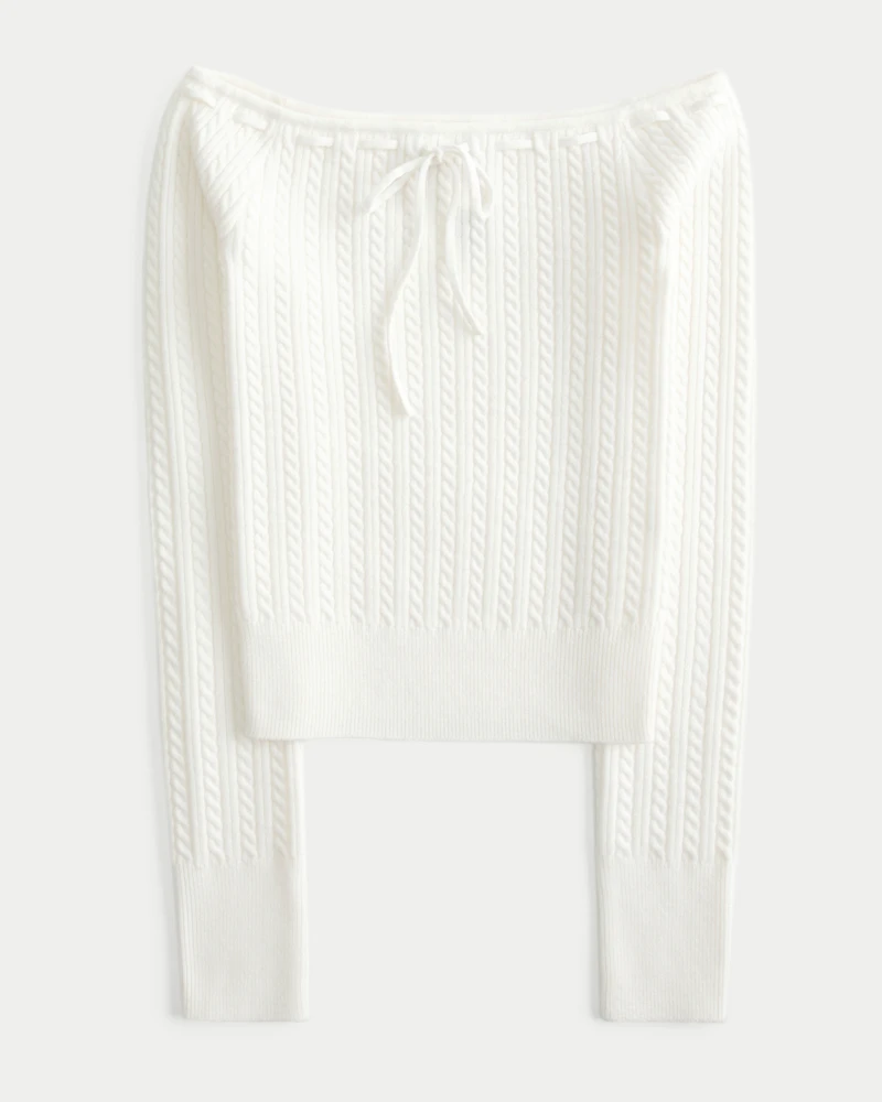 Off-the-Shoulder Cable-Knit Sweater