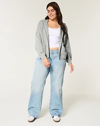 Boxy Zip-Up Sweater Hoodie
