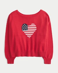 Easy Off-the-Shoulder Heart Flag Graphic Sweater
