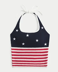 American Flag Pattern Crochet-Style Halter Top