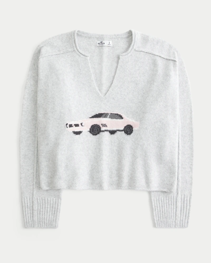 Hollister Comfy Cloud Graphic Notch-Neck Sweater