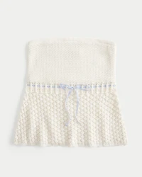 Crochet-Style Strapless Sweater Tube Top