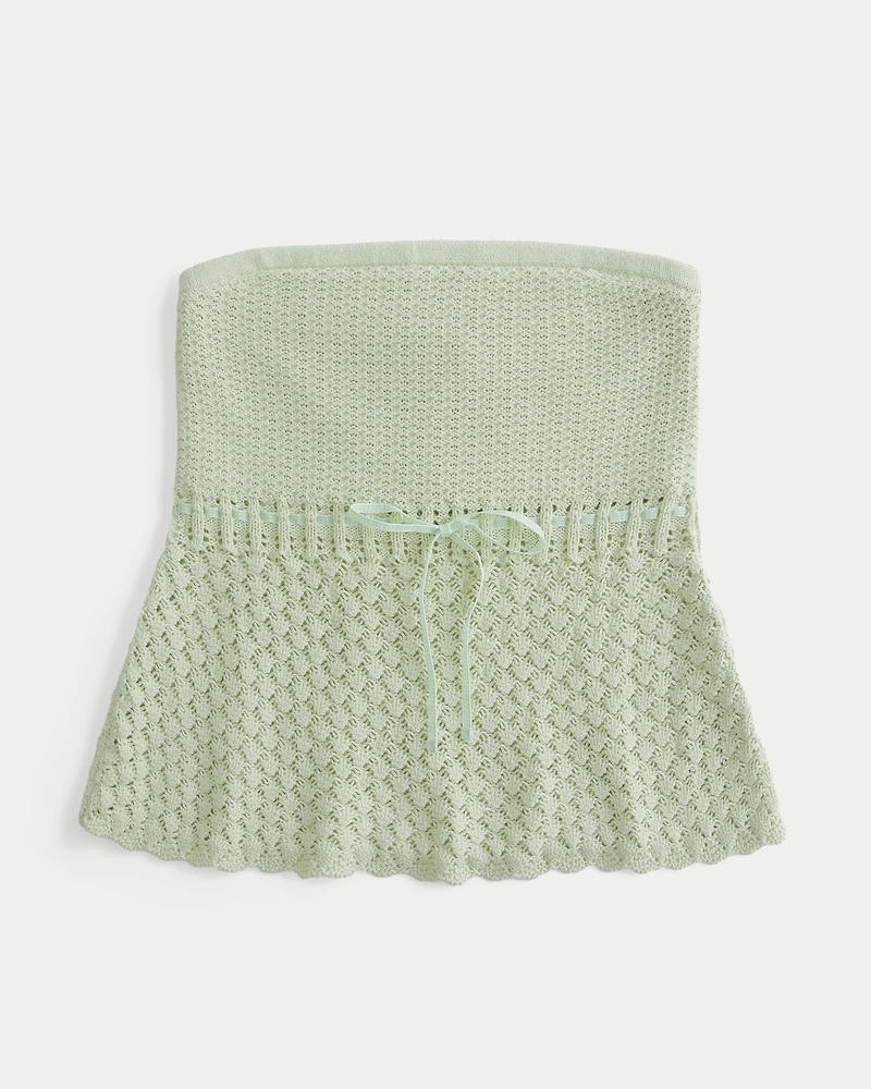Crochet-Style Strapless Sweater Tube Top