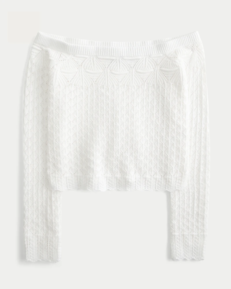 Stitchy Crochet-Style Off-the-Shoulder Sweater