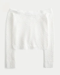 Stitchy Crochet-Style Off-the-Shoulder Sweater