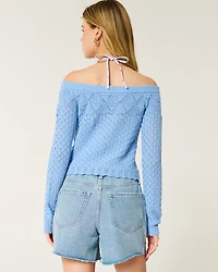 Stitchy Crochet-Style Off-the-Shoulder Sweater