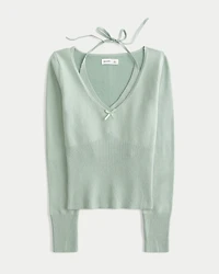 Long-Sleeve Halter Tie Sweater