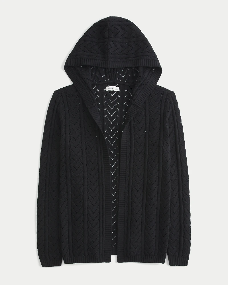 Stitchy Hooded No-Close Cardigan