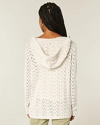 Hooded Open-Stitch No-Close Cardigan