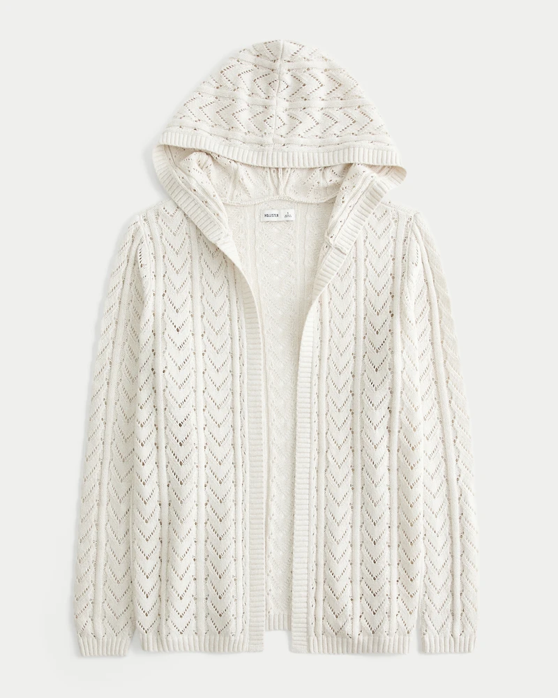 Hooded Open-Stitch No-Close Cardigan