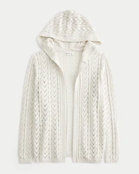 Hooded Open-Stitch No-Close Cardigan