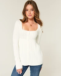Long-Sleeve Square-Neck Babydoll Sweater