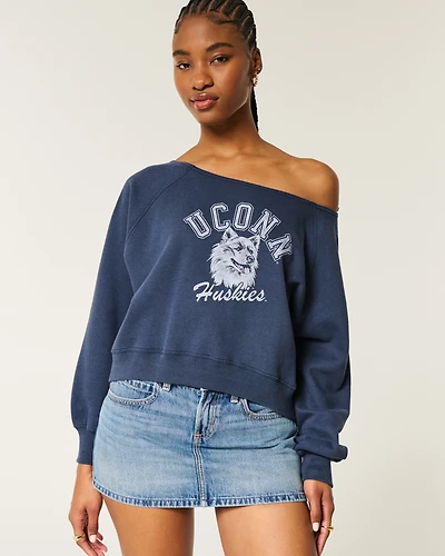 Easy Off-the-Shoulder UConn Huskies Graphic Sweatshirt