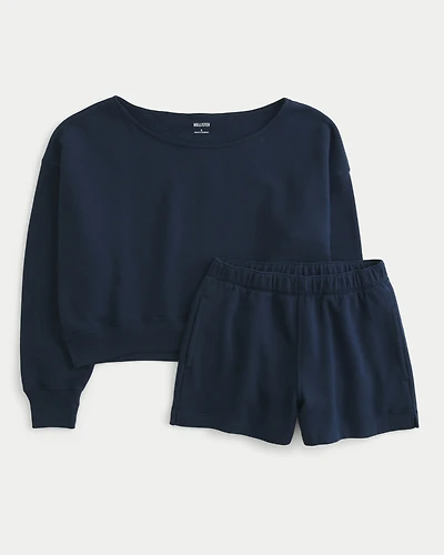 Easy Off-the-Shoulder Sweatshirt & Fleece Shorts Set