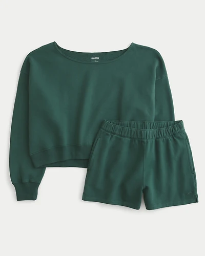 Easy Off-the-Shoulder Sweatshirt & Fleece Shorts Set