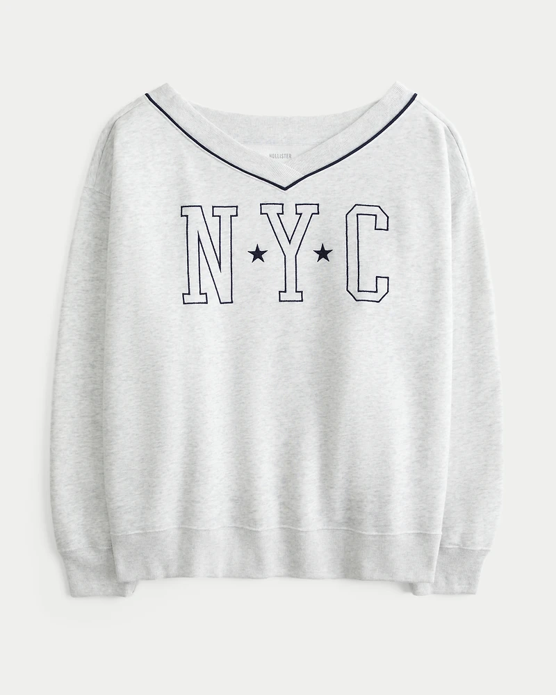 Oversized NYC Graphic V-Neck Sweatshirt