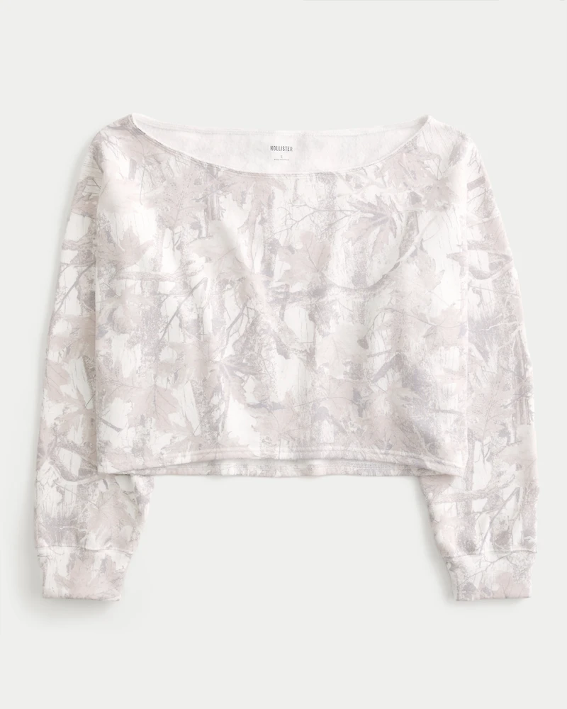 Easy Double Off-the-Shoulder Camo Pattern Sweatshirt