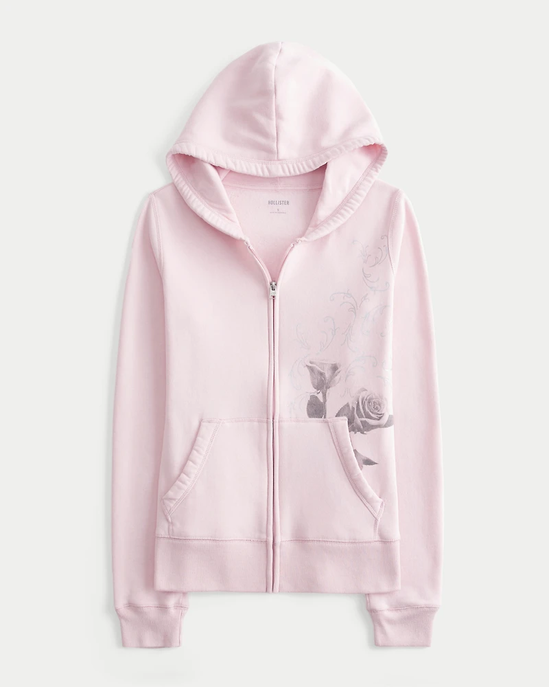 Rose Graphic Zip-Up Hoodie