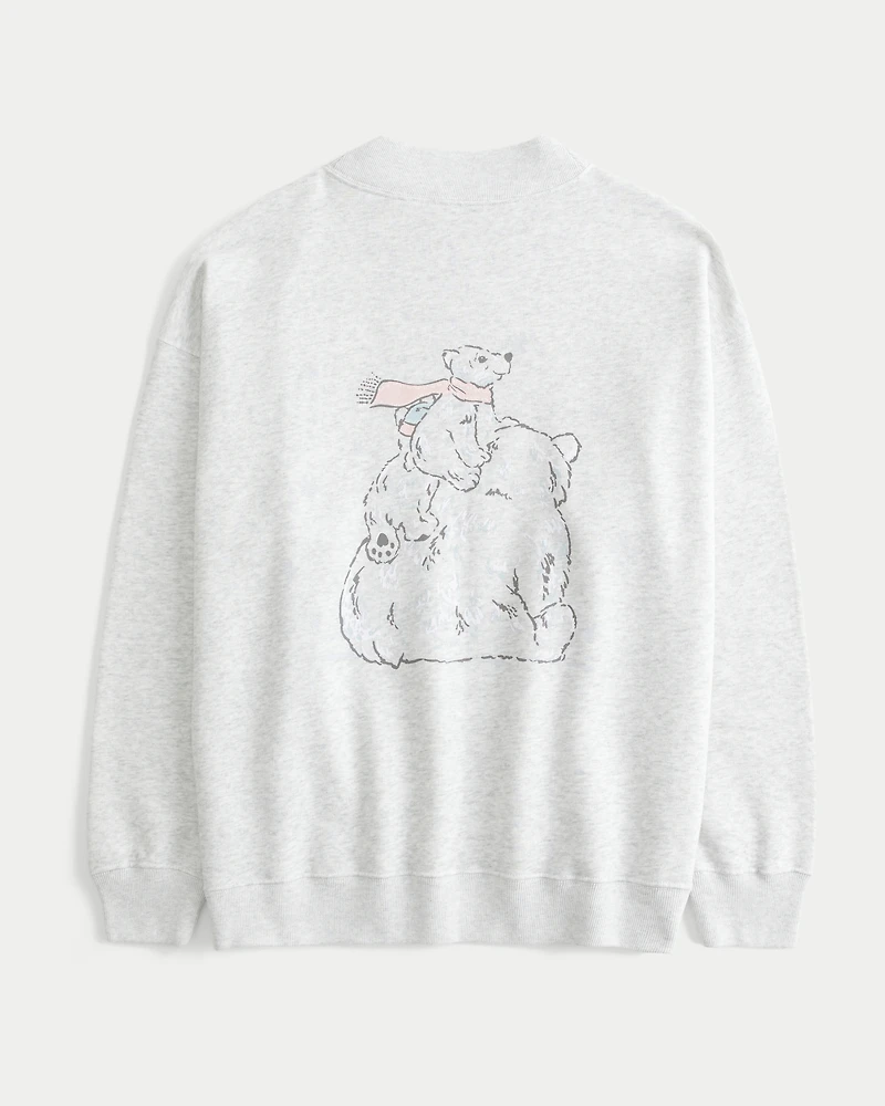 Hollister Feel Good Oversized Mock-Neck Bear Graphic Sweatshirt