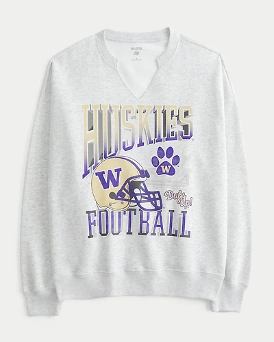 Oversized University of Washington Graphic Notch-Neck Sweatshirt
