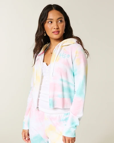 Terry Logo Graphic Wash Effect Zip-Up Hoodie