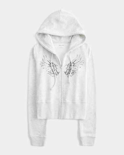 Terry Zip-Up Wing Graphic Hoodie