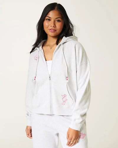 Hollister Feel Good Easy Ocean Graphic Zip-Up Hoodie