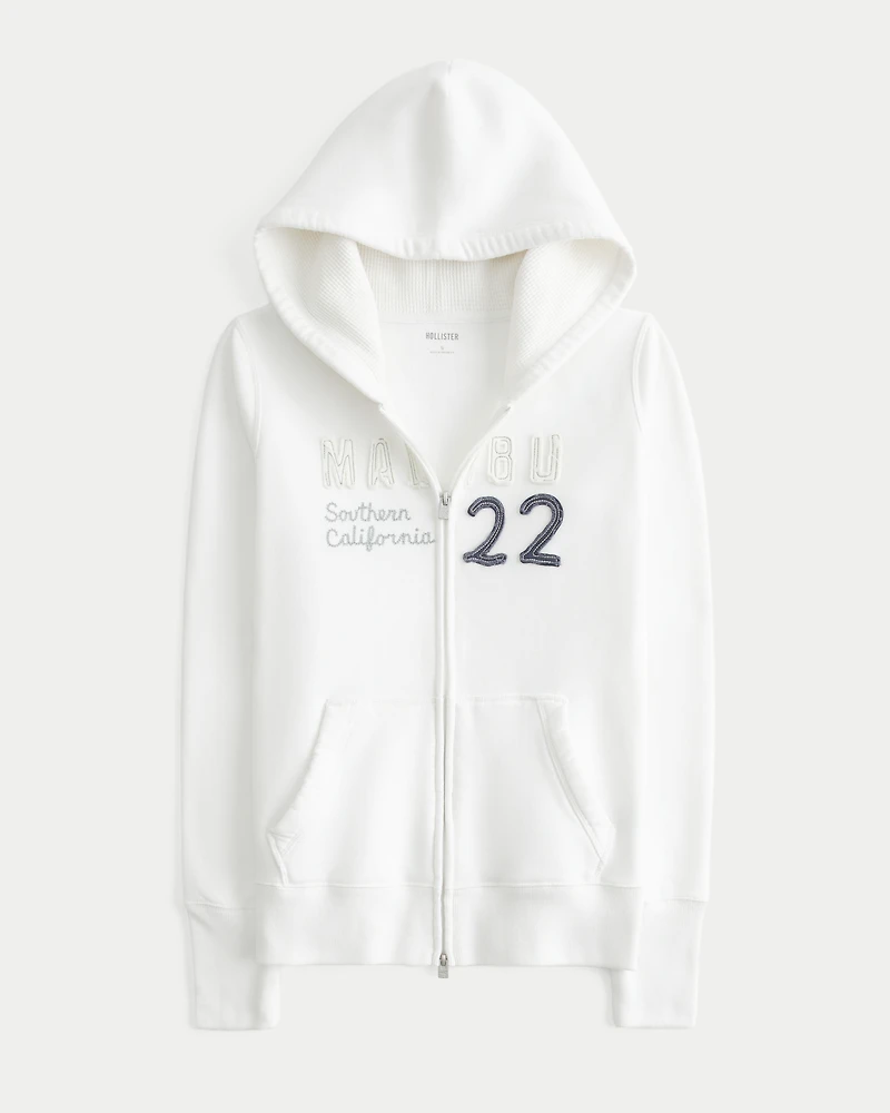 Hollister Feel Good Waffle Lined Hood Zip-Up Malibu Graphic Hoodie