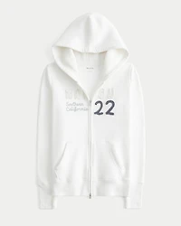 Hollister Feel Good Waffle Lined Hood Zip-Up Malibu Graphic Hoodie