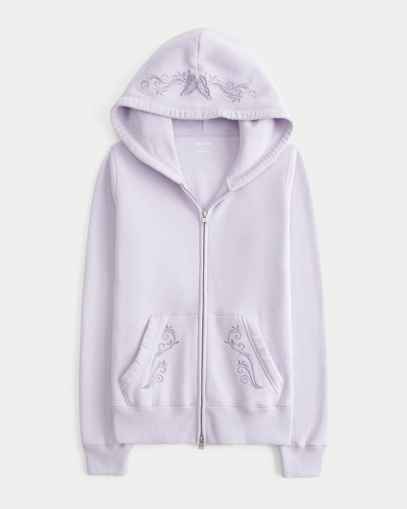 Hollister Feel Good Embroidered Zip-Up Hoodie